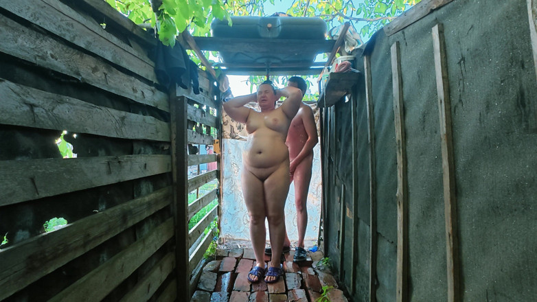 SchoolPrincess: Big Firm Tits Outdoor Shower Doggy Style &amp; Anal POV