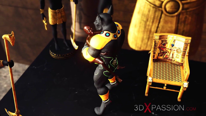 3dxpassion: 이집트 성전에서 섹시한 노예 흑누나를 따먹는 Anubis