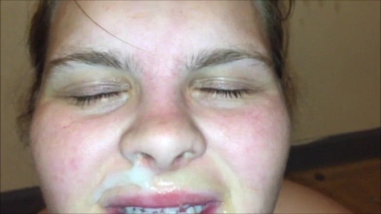 Fat House Wife: Giving huge tits wife surprise huge cum facial leaving her...