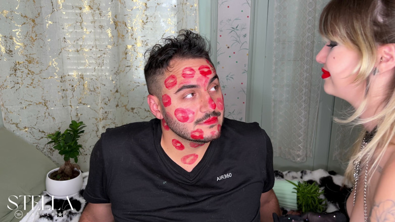 Stellafatale: Red Lipstick Kisses Cover His Entire Face