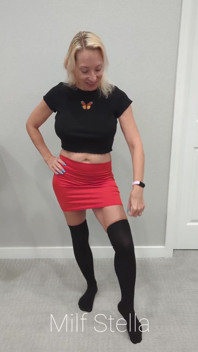 Black Thigh High Socks & Red Mini Skirt