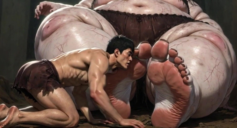 YOUR BEST FANTASY: Enorme obesa gigantessa bbw - schiava che lecca i suoi piedi...