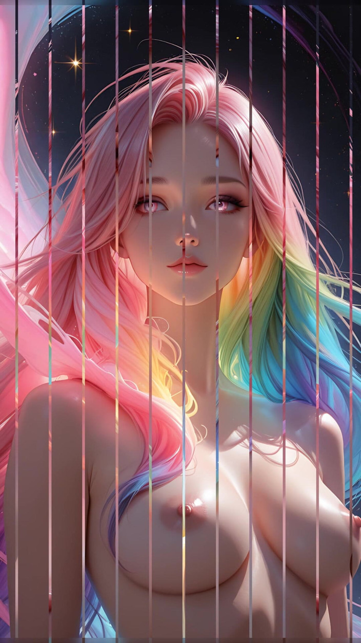 VelvetInk Studio: Rainbow, kosmische schönheit mit glühenden rosa augen, fantasy-Porträt und kunst-diashow