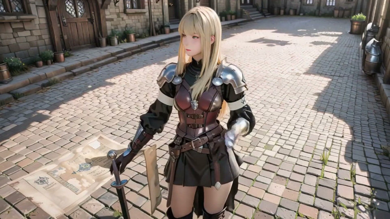 Seraphina Vale: Blonde Knight's Private Awakening! Kneeling in the Castle Courtyard, Sunlight...