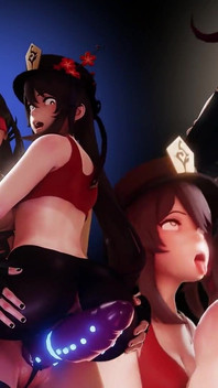 Hutao X Beidou Strap on Sex Genshin Impact Dragon Dildo Bad Dragon