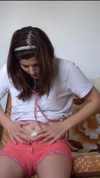 Skinny Teen Full Bladder Desperation on the Bed Trying to Pee