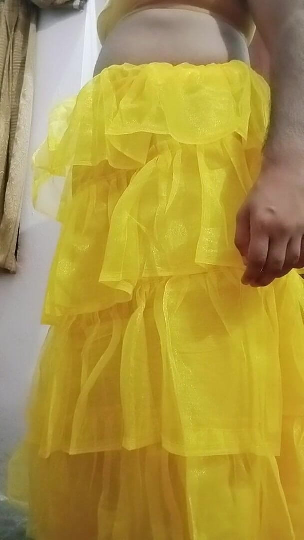 Indian Gay Crossdresser Bottom Pressing and Playing with Her Big Boobs in Yellow Gown Real Homemade Sex (Gauri Sissy)