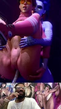 Bald Pussy Slut Tracer Gets Fucked and Cum Inflated by Large Futa Cock Widowmaker From Behind and Carried