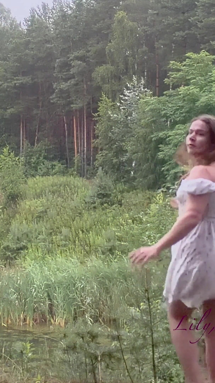 Lily, Goddess of Desire: Teen Shows Tits and Asshole During a Storm in the...