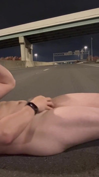 Naked Muscled Asian Walks to the Middle of an Empty Road at Night, Flexes Hard & Shoots a Massive Load