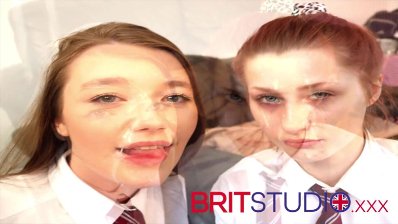 Brit Studio: Two British 18-Year-olds in uniform wanking their teacher