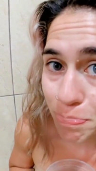 Drinking Pee Yellow and Cum Swallow - Bathroom