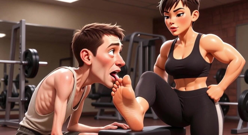 YOUR BEST FANTASY: Strong Muscular Woman Makes Skinny Slave Lick Her Feet