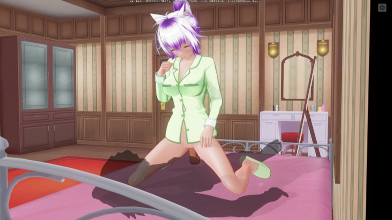 H3DC: 3D HENTAI. Söt flickvän i grön pyjamas rider en stor...