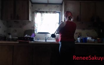 Pregnant Sink Plunging Wearing Jeans