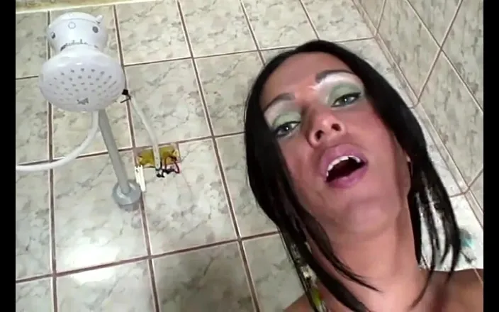 TRANS-ATLANTIC: Beautiful Busty Trans MILF Masturbates Big Cock with Vibrator in...