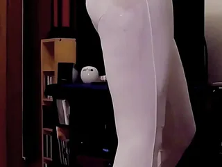 Spiel_maschinerie: White Leggings Sloppy Dildo Deepthroat with a Lot of Saliva