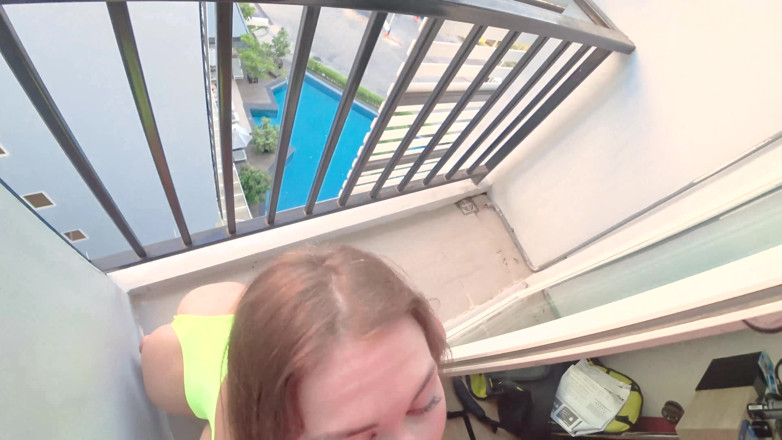 Mia Bandini: Young babe anal fucked on the hotel balcony with facial