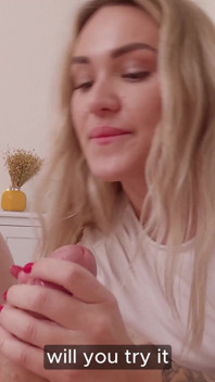 Handjob Mastery or Blowjob Bliss, Cute Girls Make a Guy Cum on Himself While Debating