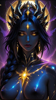 Void carevna stoupá z temné hmoty se zlatými astrálními vlákny Kosmická fantazie Ai Art Slideshow