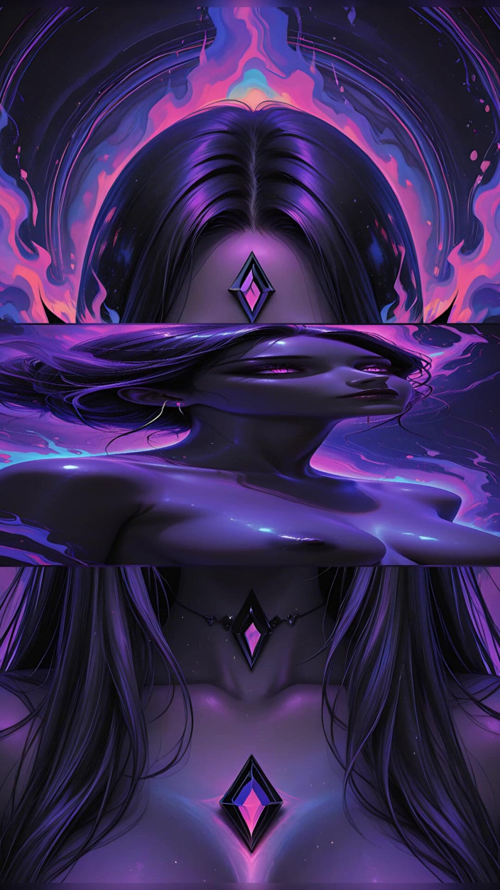 VelvetInk Studio: Mystic Cosmic Dewi Dengan Cahaya Mata Violet, Fantasi Gelap Ai...