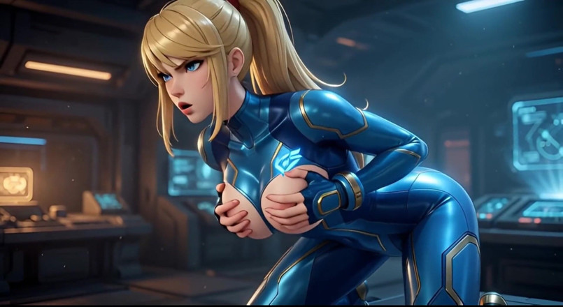 Ianimedia: Samus Aran соблазнение Нулевой костюм - открытая молния, мокрый костюм и сжать грудь