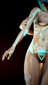 Blauer sexroboter in einer BDSM-sexshow-herausforderung