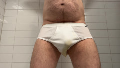 Beardedcummer: Dad Pissing His New White Briefs