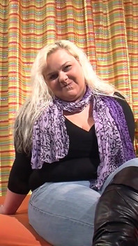 German bbw blonde strokes her big tits in the presence of a watcher who films her masturbating her pussy with sex toys