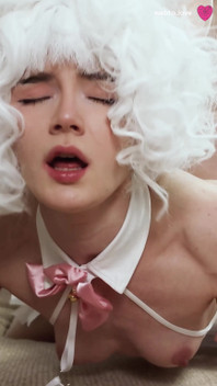 Slutty Mouse Girl Greedily Sucks a Dick with Her Naughty Mouth and Fucks in Different Poses, Getting a Creampie and Eating Cum