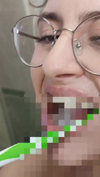 Teen Maid Toothbrush with Fresh Cum After Cum in Mouth