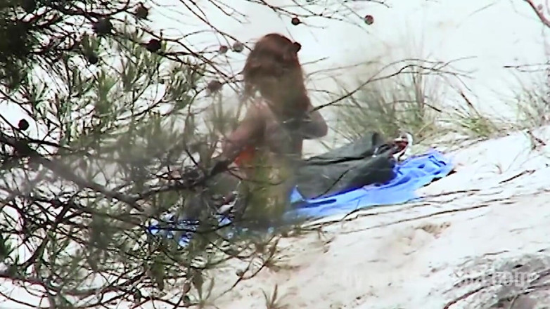 Sextermedia by Pete: Redhead beauty dildoing pussy on the sandy beach