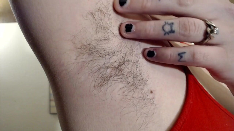 Abby Anna: Long dark hairy armpits closeup