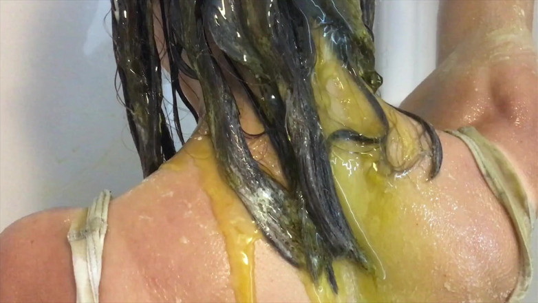 Wamgirlx: Oiled and creamed girl gunged in the caravan