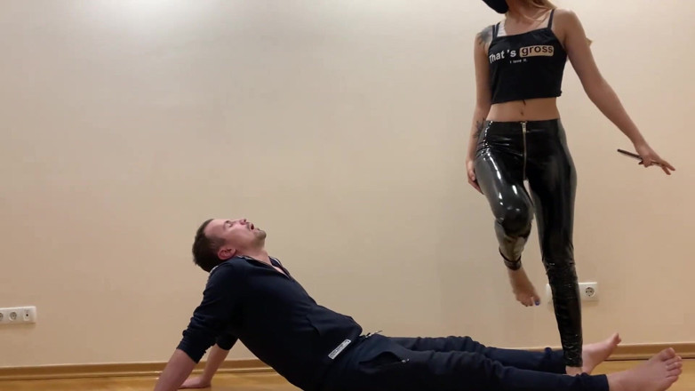 Petite Princesses Femdom: Teen mistress hard facesitting in latex pants and takes a...