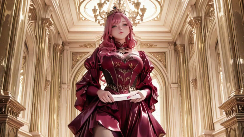 Seraphina Vale: Blommiga tronen den rosa drottningens kröning! Djupt rött siden, gyllene...