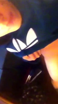 Teen Twink with Cute Face, Emo Haircut, Wearing Blue Adidas Trefoil Hoodie, Rubs His Tiny Smooth Dick on the Chair