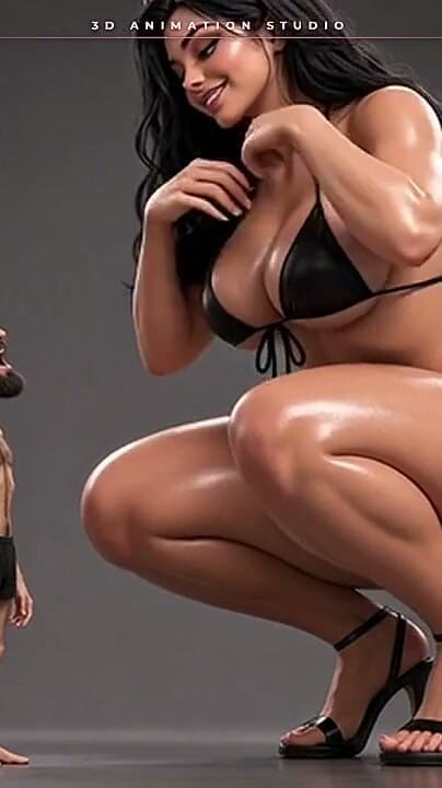 Sultry Pixels 3D: Riesige she-devil strippt für ihren kleinen bärtigen mann oben ohne -...