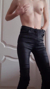Skinny Girl Masturbates in Leather Pants