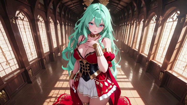 Tay Swift X: Golden Hall Fantasy! Green-haired Knight in Red-white Armor Kneeling, Teasing...