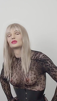 Blonde Crossdresser Tease in Bodystocking and Cumming a Lot