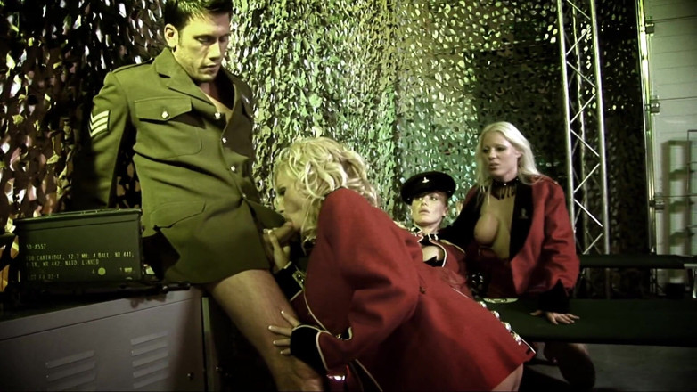 Babe Stars: Three horny army babes masturbate when hunk comes along to...