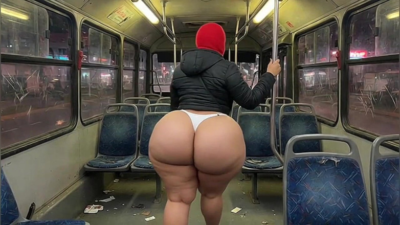Animate golden: Latina s velkým zadkem v těsných bílých kalhotách v autobuse...