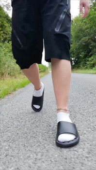 In Slippers and White Socks in Nature