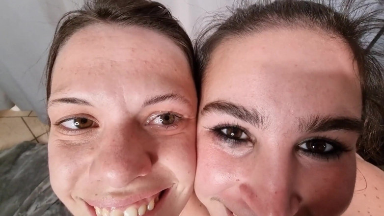 domslutfucker: FFM Threesome Handjob Cum in Eye, Licking Cum Out of...
