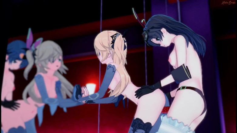Hentai Smash: Fischl and Amber have lesbian sex, fuck each other with...