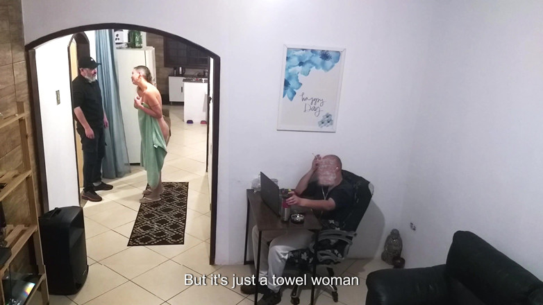 Gabi SweetCouplesStories: While the Husband Works, the Wife in a Towel Greets...