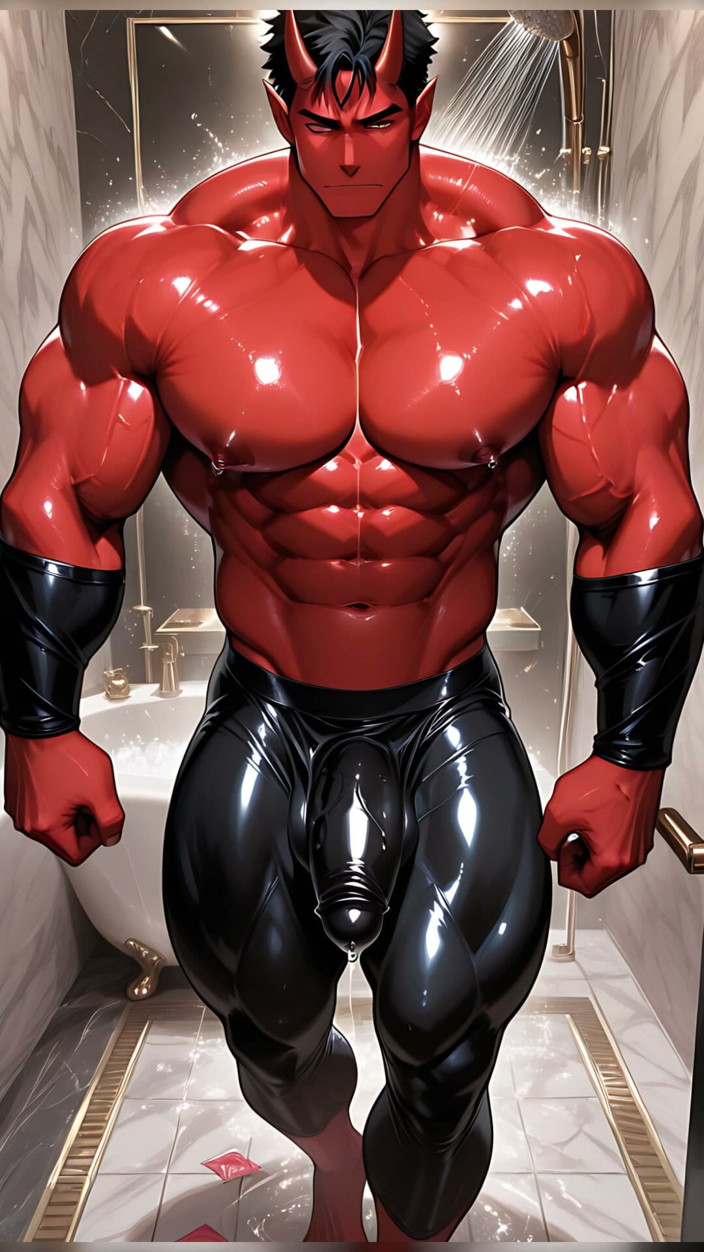 LustMen: Oni Demon Solo Pumping with Condom Stretched Tight in Marble...