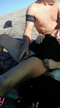 Exhibitionist Wife MILF Teacher Risky Public Beach Fingering Wet Pussy Caught by Voyeurs Orgasm