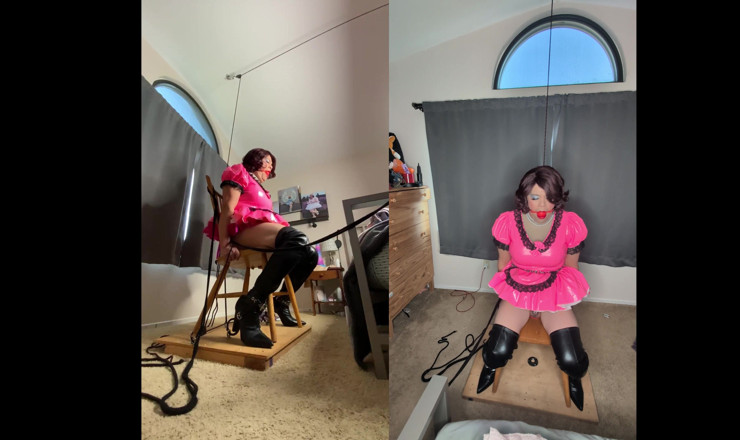 Sissy Candy: Sissy Candy in Self Bondage with Huge Dildos